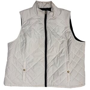 Ralph Lauren Womens‎ Vest 3X Puffer Quilted White Plus Size Winter Gold Buttons